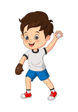 Cartoon little boy throwing a ball