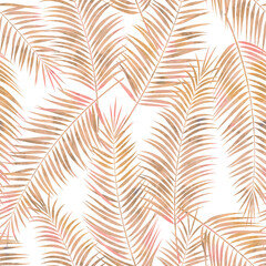 Tropical summer palm leaves print pattern. Muted boho colors. Subdued tropic, dried palm leaves. Vector watercolor seamless pattern.
