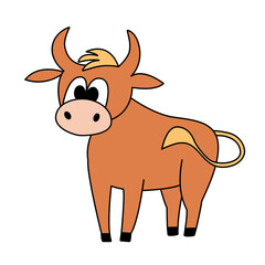Vector illustration of cute baby bull cartoon. Farm animal in flat style. Kids image