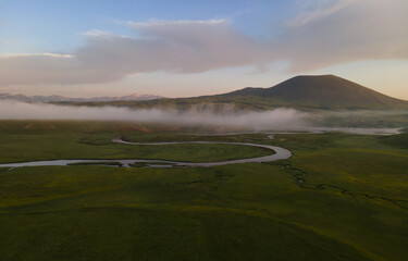 Foggy field landscape