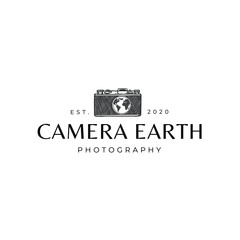 Camera With Globe Earth Drawing Logo Vector Illustration Vector Template Icon