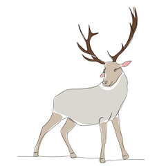 red deer one continuous line drawing, isolated