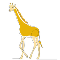 giraffe drawing by one continuous line, isolated, vector