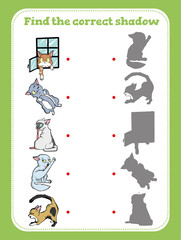 Find the correct shadow. Educational game for children. Cartoon vector illustration. 