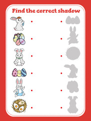 Find the correct shadow. Educational game for children. Cartoon vector illustration. 