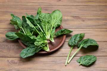 Spinach leaves on ceramic plate