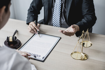 Attorneys advising in cases where a client has been defrauded by a defendant who is a business partner forming a joint company, advising on litigation and gathering evidence. Fraud case concept.