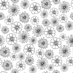 Floral Vector seamless pattern . Black and White small flowers on white background. Monochrome floral design for web or print. textile, fabric, wallpaper, wrapping