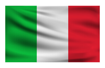 Realistic National flag of Italy. Current state flag made of fabric. Vector illustration of lying wavy cloth in national colors of Italy.