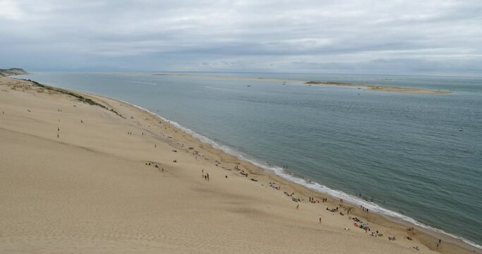 Dune du Pilat, Gironde,Nouvelle Aquitaine, France. The banc d'Arguin in front of the dune.