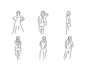 sketch hand drawn woman model pose set vector illustration