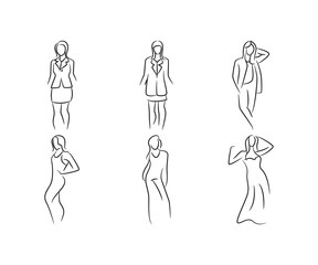 sketch hand drawn woman model pose set vector illustration