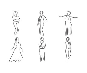 sketch hand drawn woman model pose set vector illustration