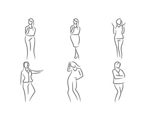 sketch hand drawn woman model pose set vector illustration