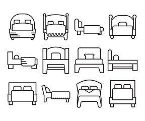 bed line icons set vector illustration