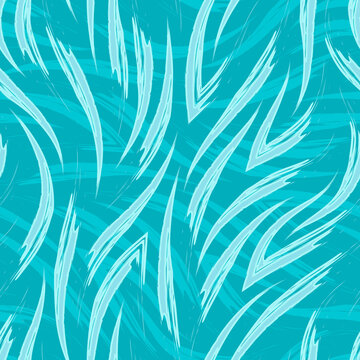Turquoise waves or current vector seamless pattern. Sea or river waves texture..Vector seamless turquoise pattern of flowing lines and corners.