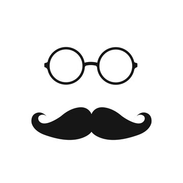 Retro eye glasses and moustaches icon isolated on white. Vector illustration