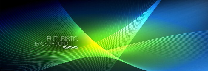 Abstract neon glowing light in the dark with waves. Shiny magic energy and motion concept, vector abstract wallpaper background