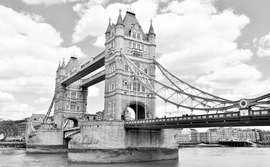 Fototapeta na wymiar Background of Tower Bridge in London in b/w format - England.