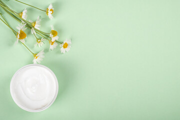 cosmetics for skin care, organic cosmetics based on medicinal herbs flat lay with copy space.