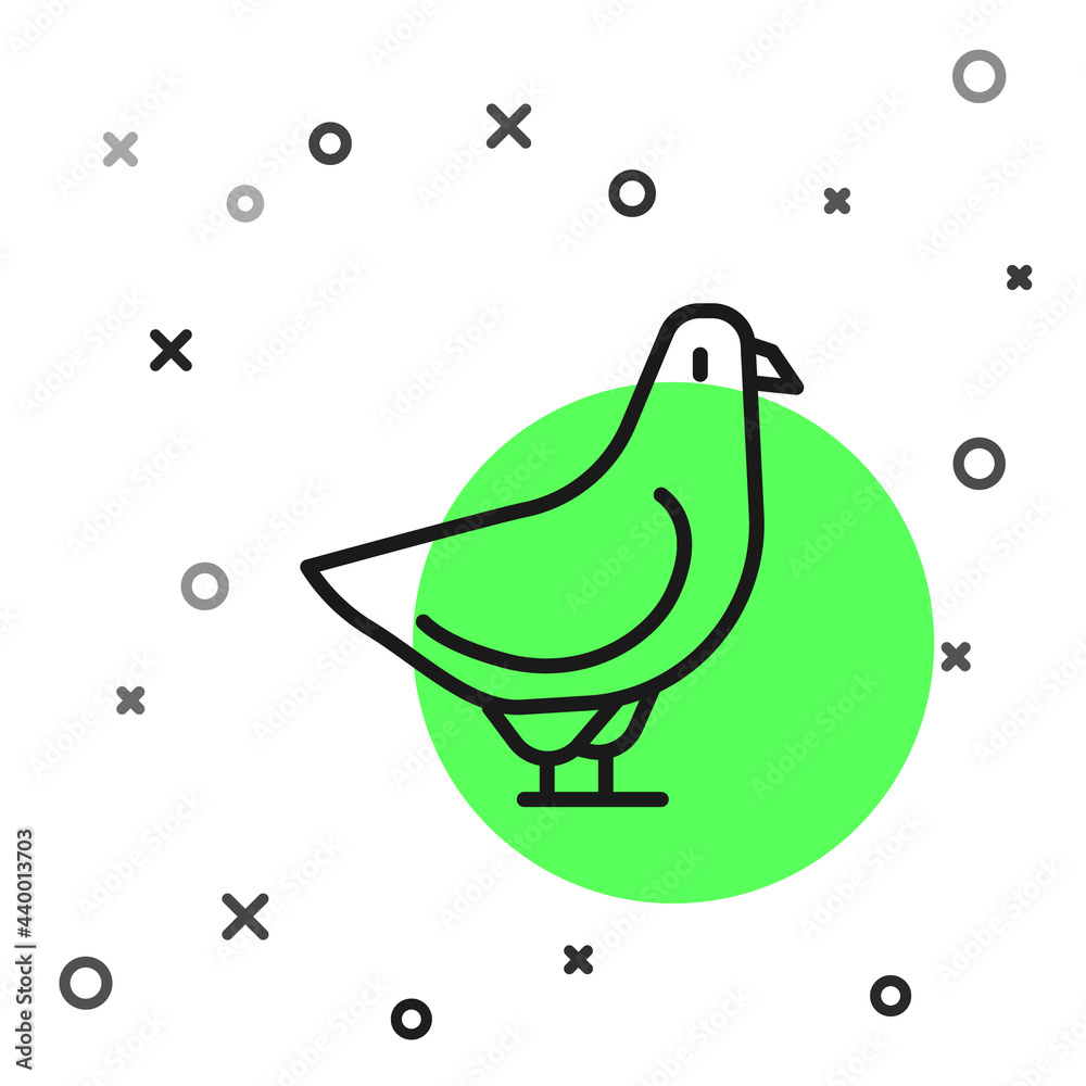 Sticker black line dove icon isolated on white background. vector