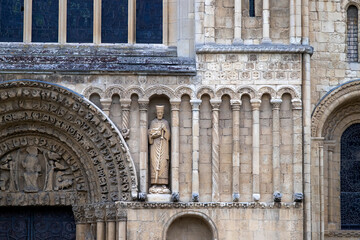 Romanesque Arch Detail from the facade of Rochester Cathedral, Kent, UK