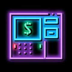 atm machine display neon light sign vector. Glowing bright icon atm machine display sign. transparent symbol illustration