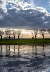 Country landscape on river at sunset, Germany