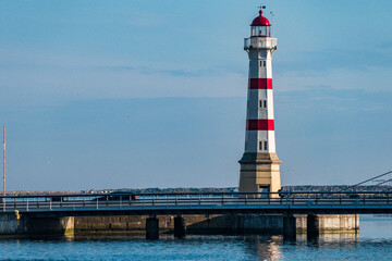 Malmo, Sweden June 12, 2021 A lighthouse and bike path in downtown.