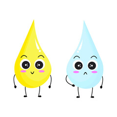 Water and oil characteristic cute illustration. Expression for mascot, emoticon, expression, icon, button, cartoon or comic character, element of kids book, application, decoration, and toys design