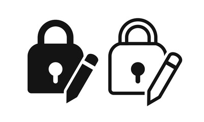 Edit password sign. Padlock with pen tool. Update protection, edit security. Illustration vector