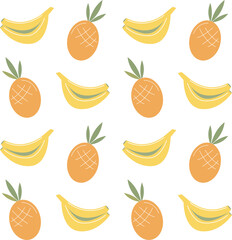 Seamless pattern with abstract pineapple ans bananas. Fruit wallpaper. 