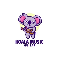 Vector Logo Illustration Koala Music Mascot Cartoon Style.