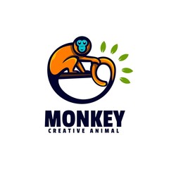Vector Logo Illustration Monkey Simple Mascot Style.