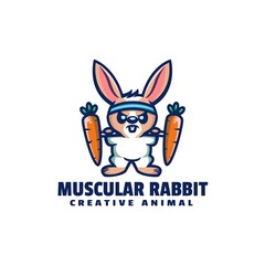 Vector Logo Illustration Muscular Rabbit Mascot Cartoon Style.