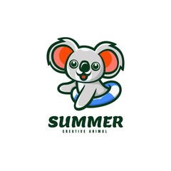Vector Logo Illustration Summer Koala Mascot Cartoon Style.