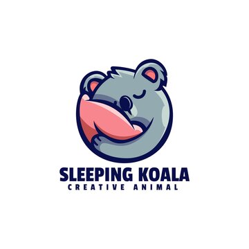 Vector Logo Illustration Sleeping Koala Simple Mascot Style.