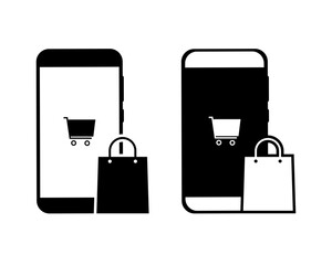 Obraz premium Smartphone with cart and shopping bag. Online shopping icon. Illustration vector