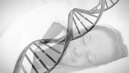 Animation of dna strand spinning over sleeping woman - Powered by Adobe
