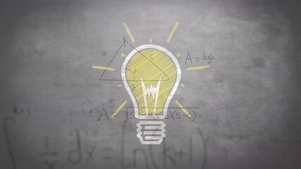 Animation of light bulb over mathematical equations - Powered by Adobe