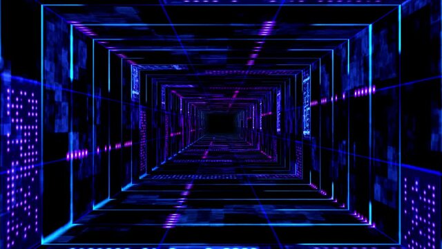 Abstract technological background 3D animation, moving through a futuristic digital cyberspace tunnel corridor or shaft loop. Great for scientific, technological, industrial, futuristic, sci-fi illust