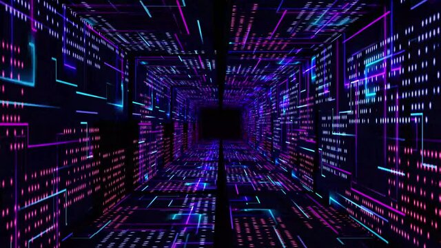 Abstract technological background 3D animation, moving through a futuristic digital cyberspace tunnel corridor or shaft loop. Great for scientific, technological, industrial, futuristic, sci-fi illust