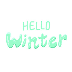Hello winter lettering in blue color isolated on white background.