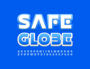 Vector concept sign Cafe Globe with digital Font. Blue and White Alphabet Letters and Numbers set