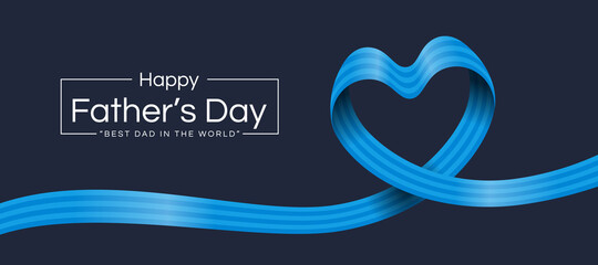 happy father day text and Blue Alternating Stripe ribbon roll wave make heart shape on dark background vector design