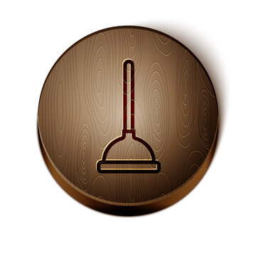 recommend clip art: Brown line Rubber plunger with wooden handle for pipe cleaning icon isolated on white background. Toilet plunger. Wooden circle button. Vector