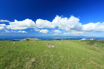 View to the Kvarner and Istria coast from mountain in hinterland of Rijeka and Grobnik, Croatia