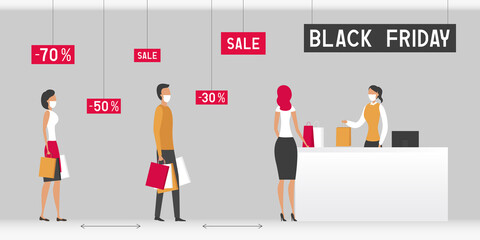 Black Friday 2021. Safe distance. Vector illustration.