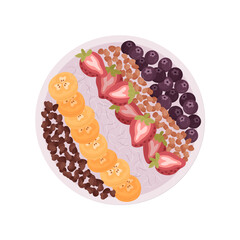 Acai smoothie fruits healthy bowl, isolated vector