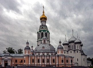 Fototapeta na wymiar Resurrection cathedral, bell tower and St. Sofia cathedral. Kremlin in Vologda, Russia